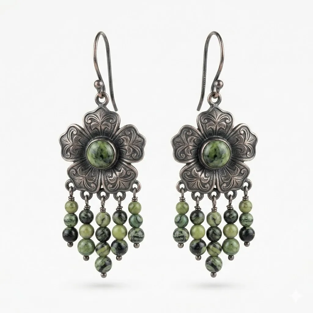 Aretes Colgantes Flor Burilado